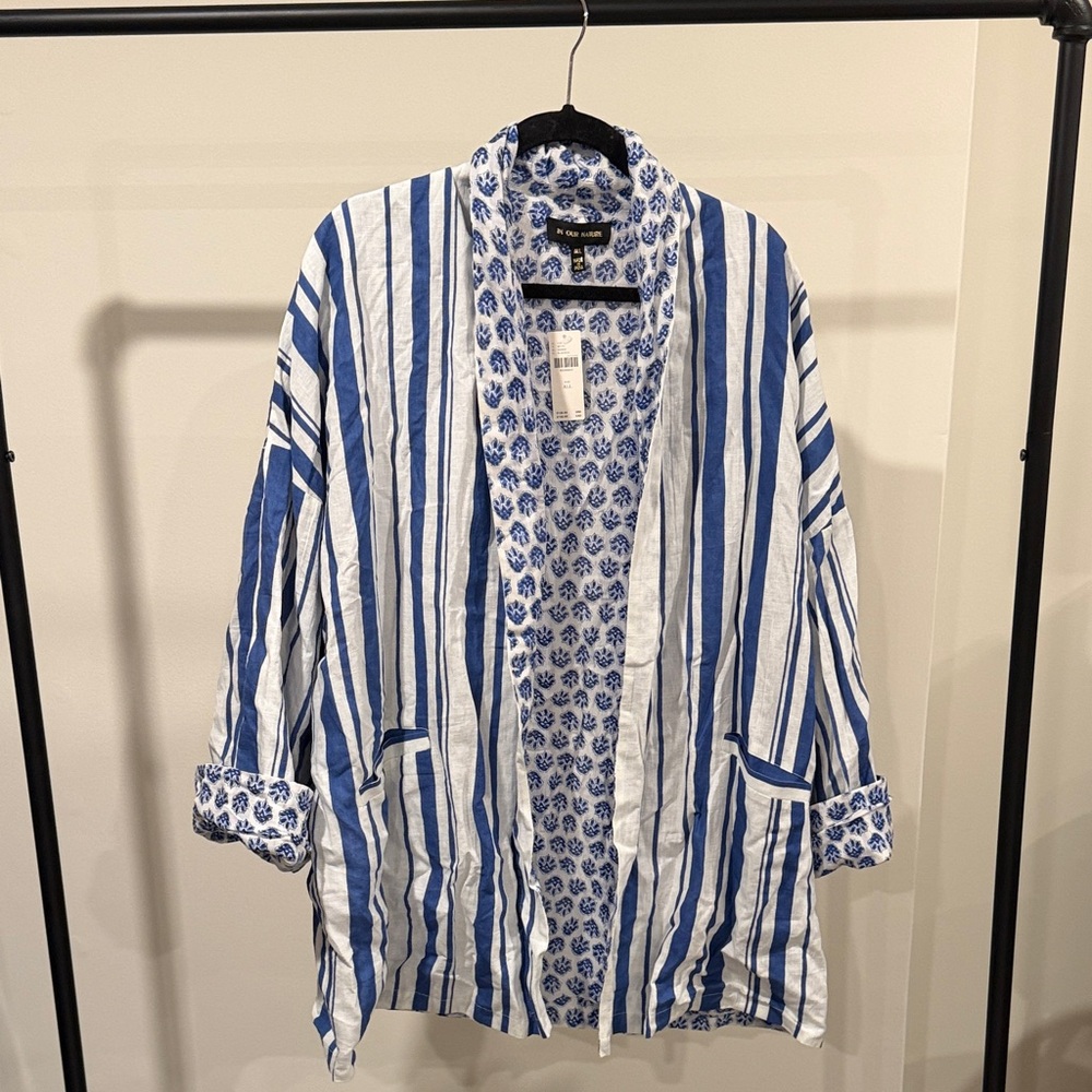 Anthropologie IN OUR NATURE Blue and White Striped Shrug
